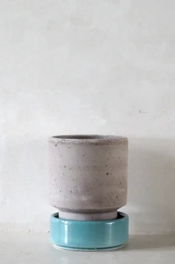 Terrakotta-Krukker|Hoff Krukke Serien^PLANT Hoff krukke, raw grey + Misty Blue underskål