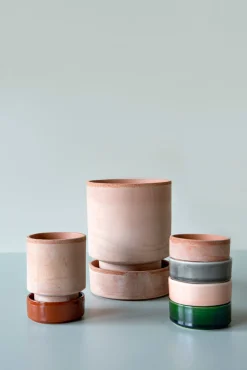 Stor^PLANT Hoff krukke, raw rosa + grå underskål, gulvkrukke